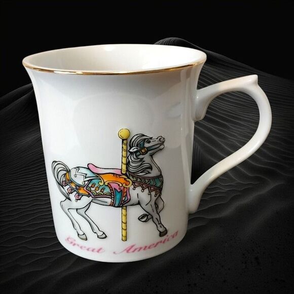 Other - Vintage Great America Carousel Horse Coffee Mug Tea Cup Gold Rim Multicolor